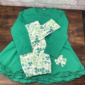 Girls St. Patrick's Day Outfit Flare Tunic Ruffle Dress Pants Scarf Size 9-10